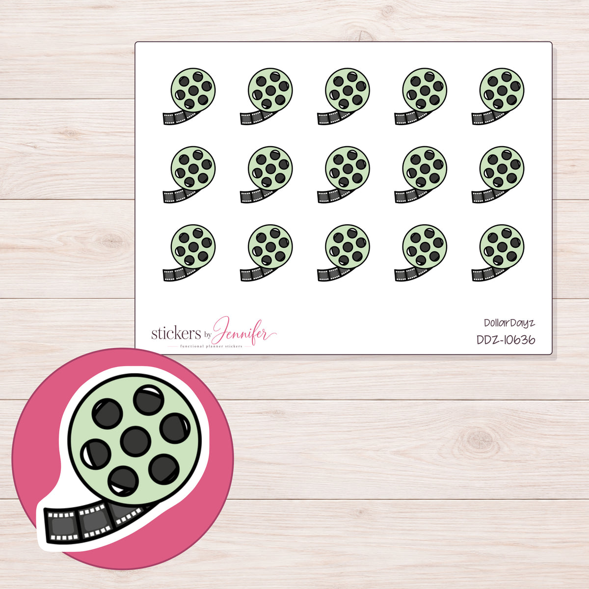 DDZ-10636 planner sticker sheet with enlarged sticker detail