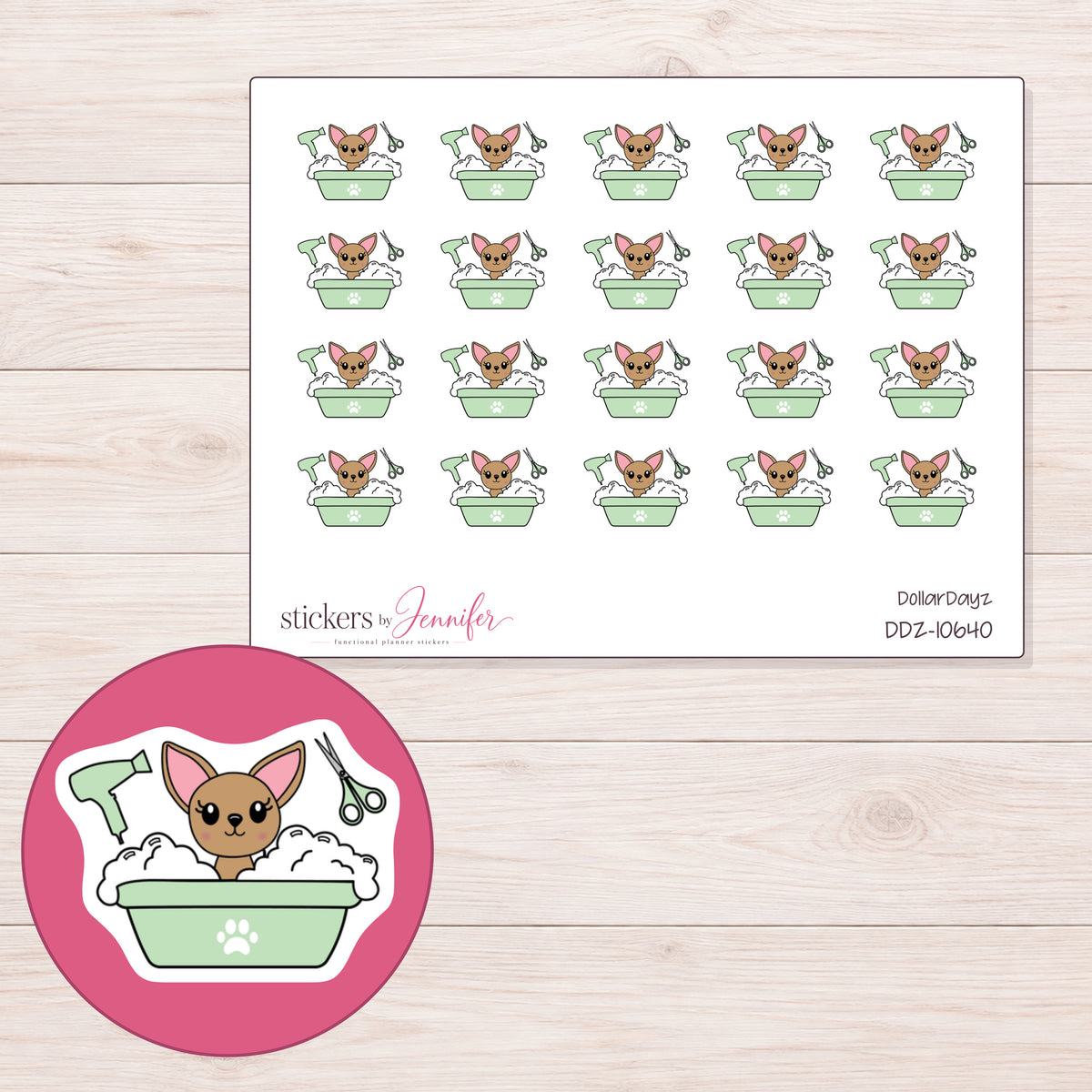 DDZ-10640 planner sticker sheet with enlarged sticker detail