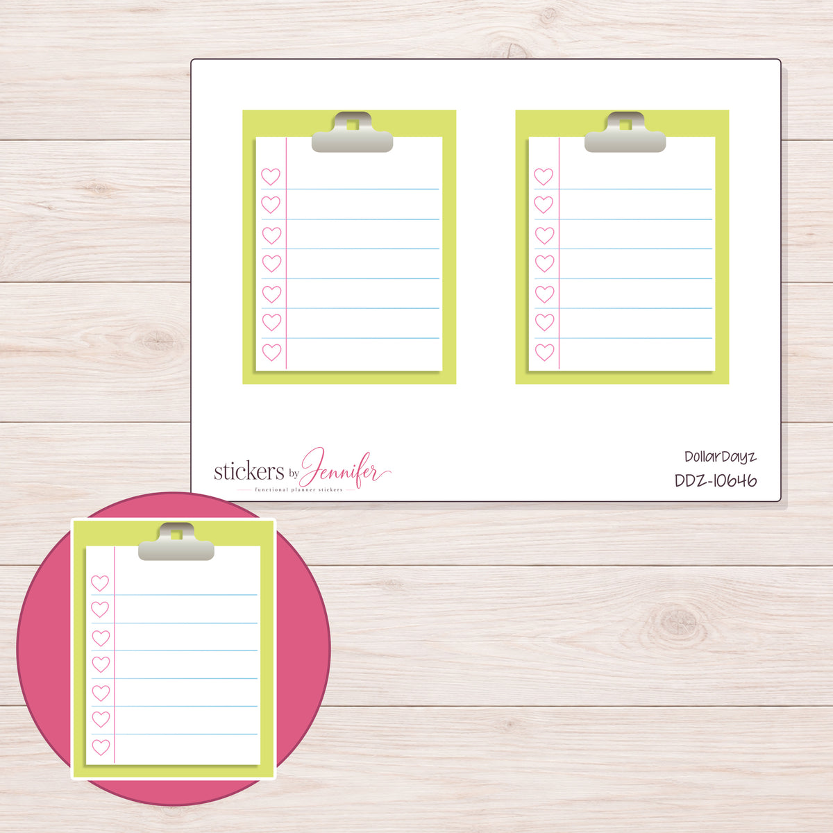 DDZ-10646 planner sticker sheet with enlarged sticker detail