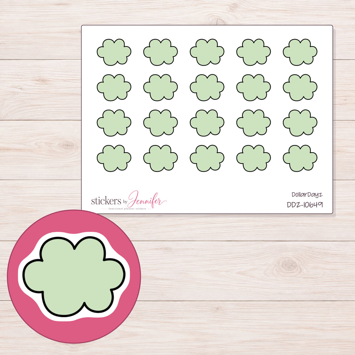 DDZ-10649 planner sticker sheet with enlarged sticker detail