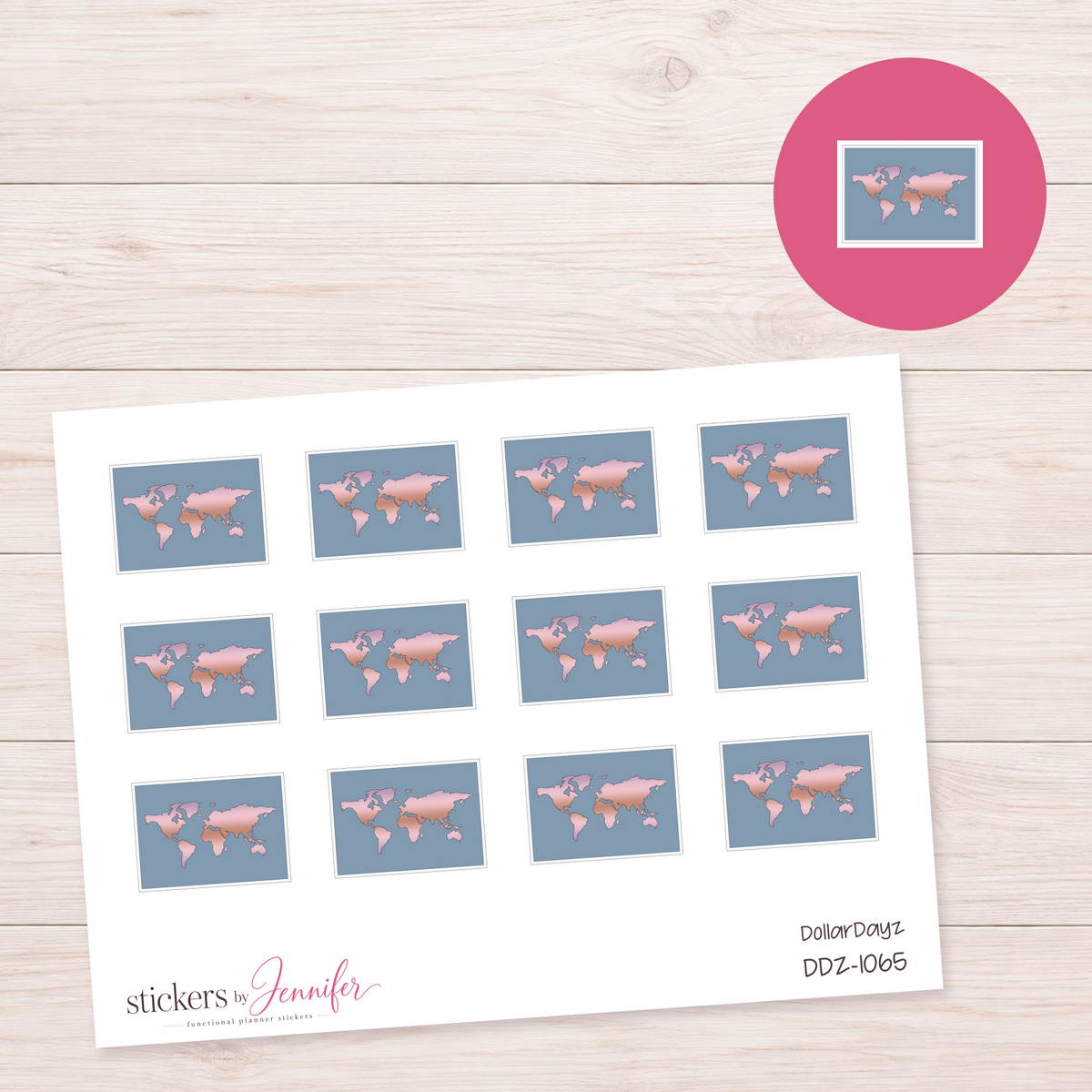Pink World Map Planner Stickers | DDZ-1065
