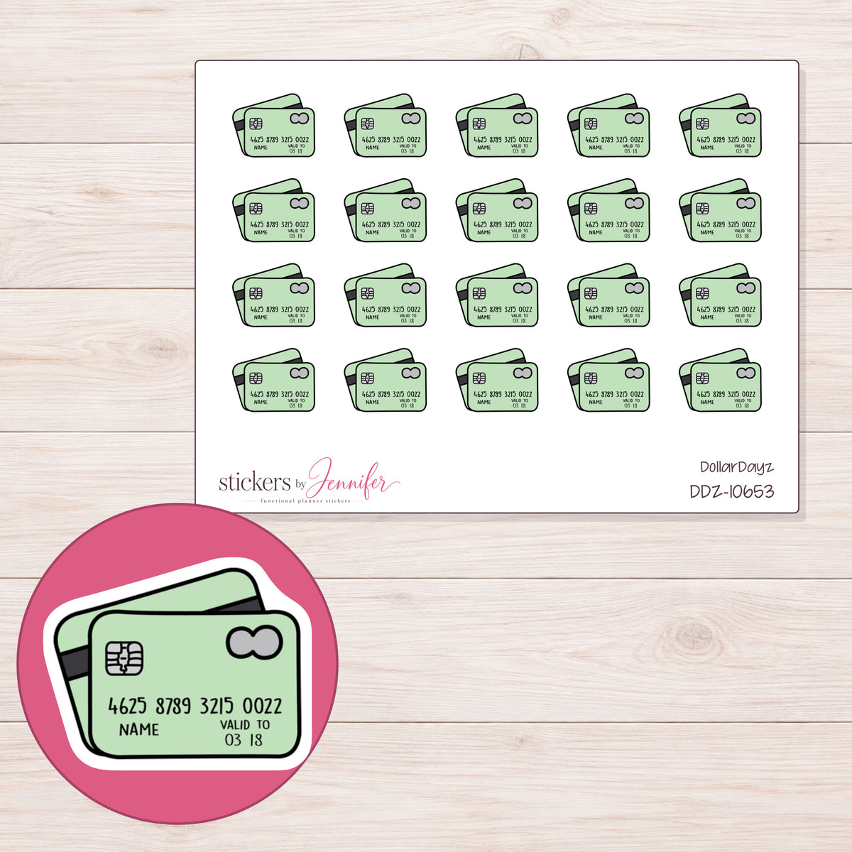 DDZ-10653 planner sticker sheet with enlarged sticker detail