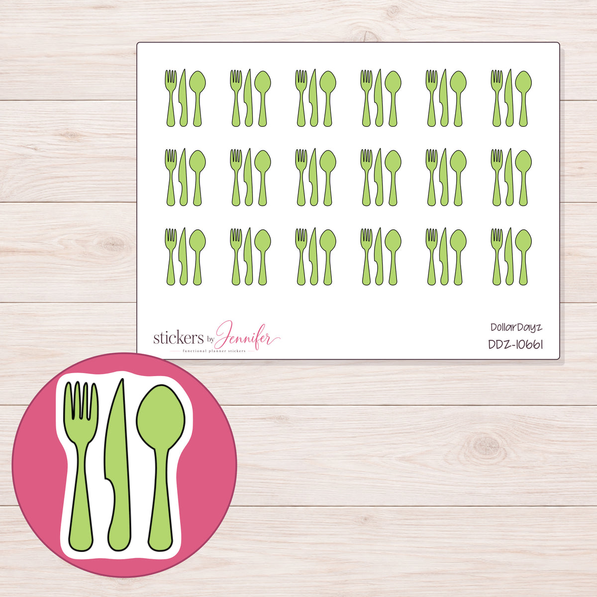 DDZ-10661 planner sticker sheet with enlarged sticker detail