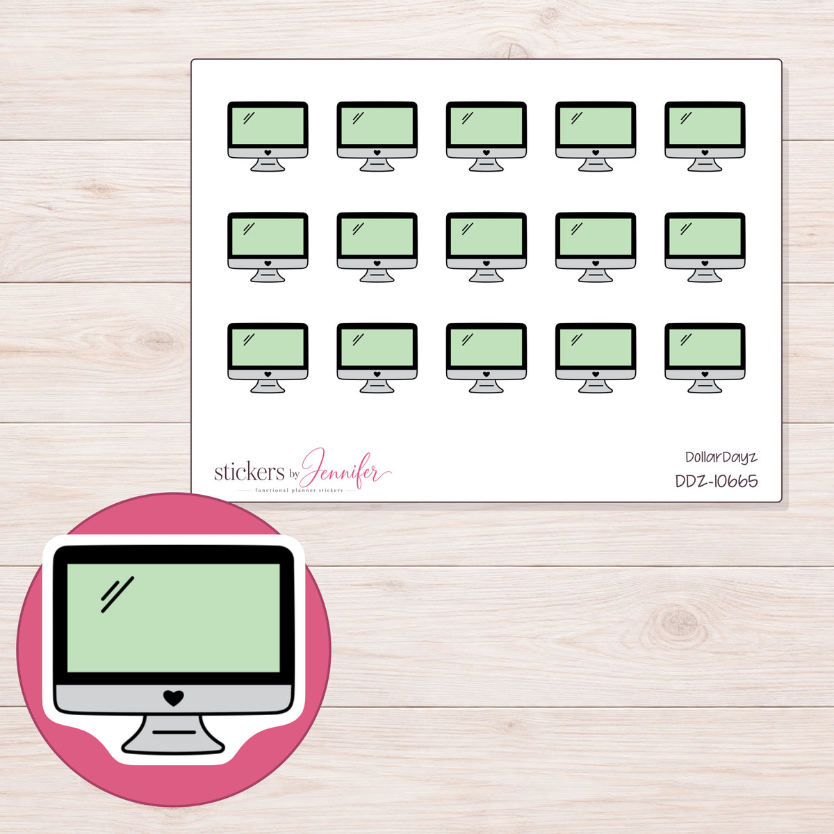 DDZ-10665 planner sticker sheet with enlarged sticker detail