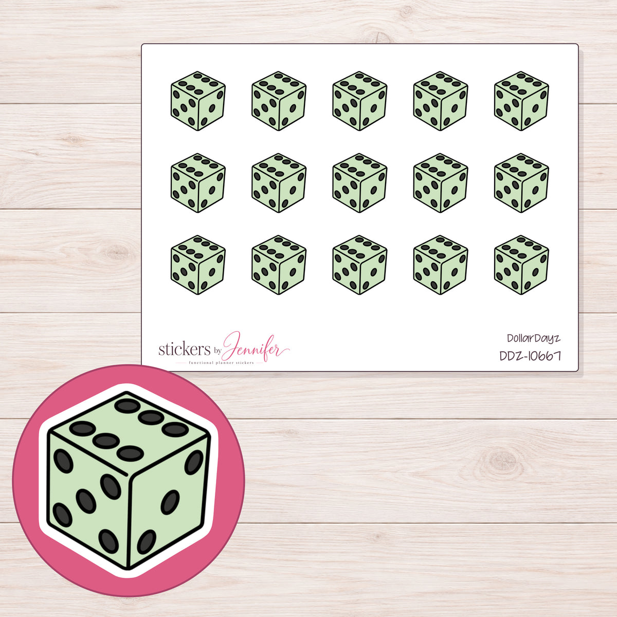 DDZ-10667 planner sticker sheet with enlarged sticker detail