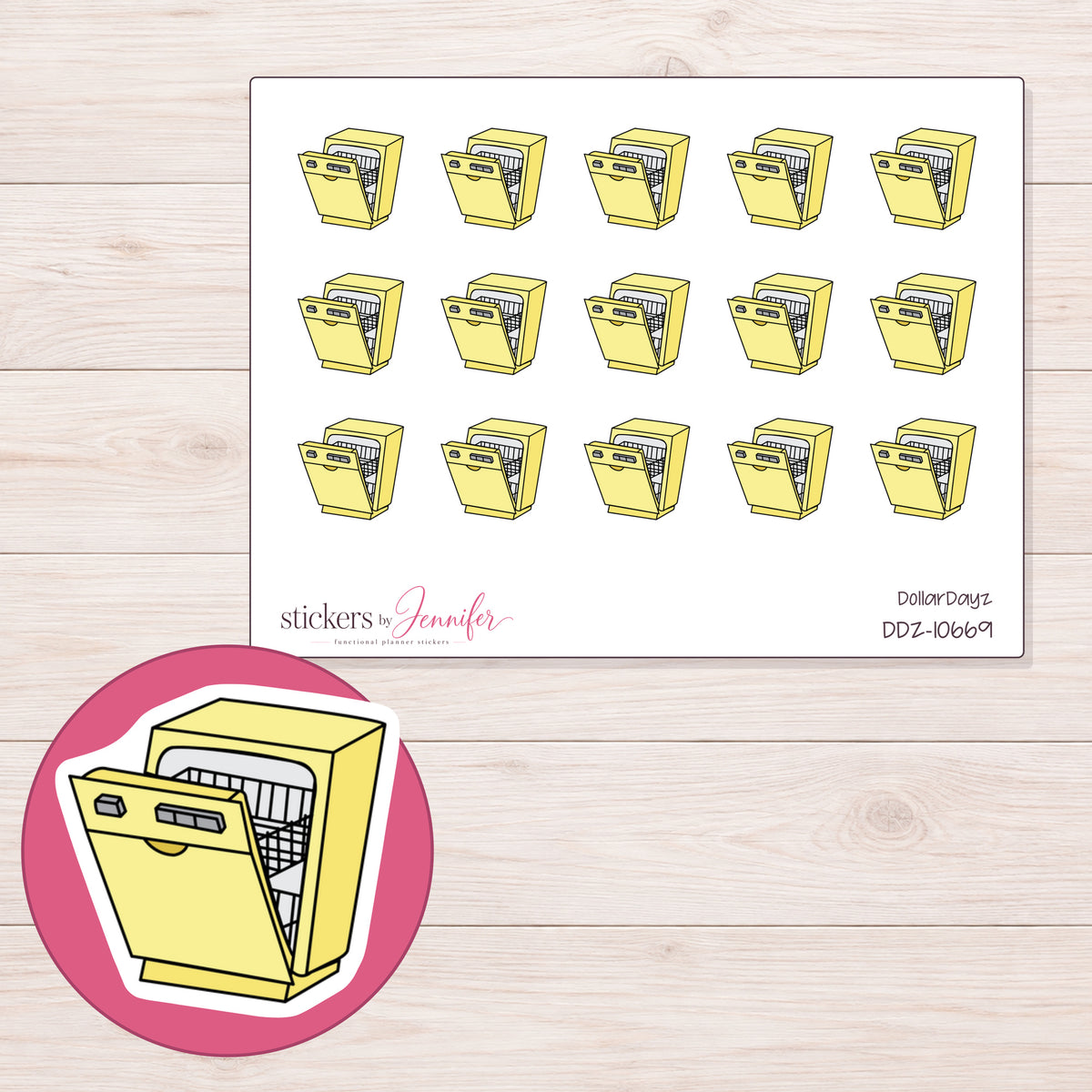 DDZ-10669 planner sticker sheet with enlarged sticker detail