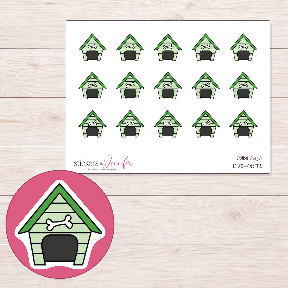 DDZ-10672 planner sticker sheet with enlarged sticker detail