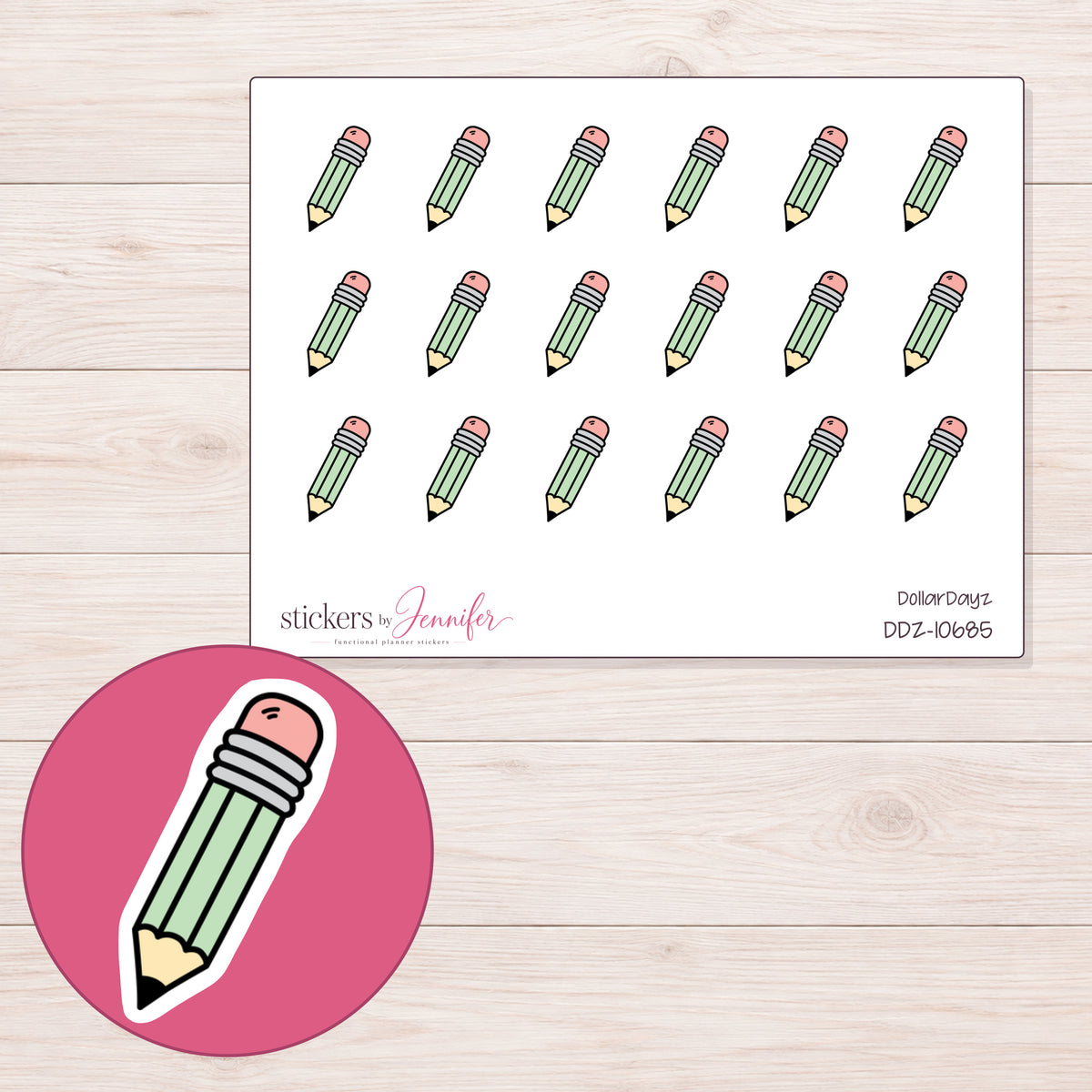 DDZ-10685 planner sticker sheet with enlarged sticker detail