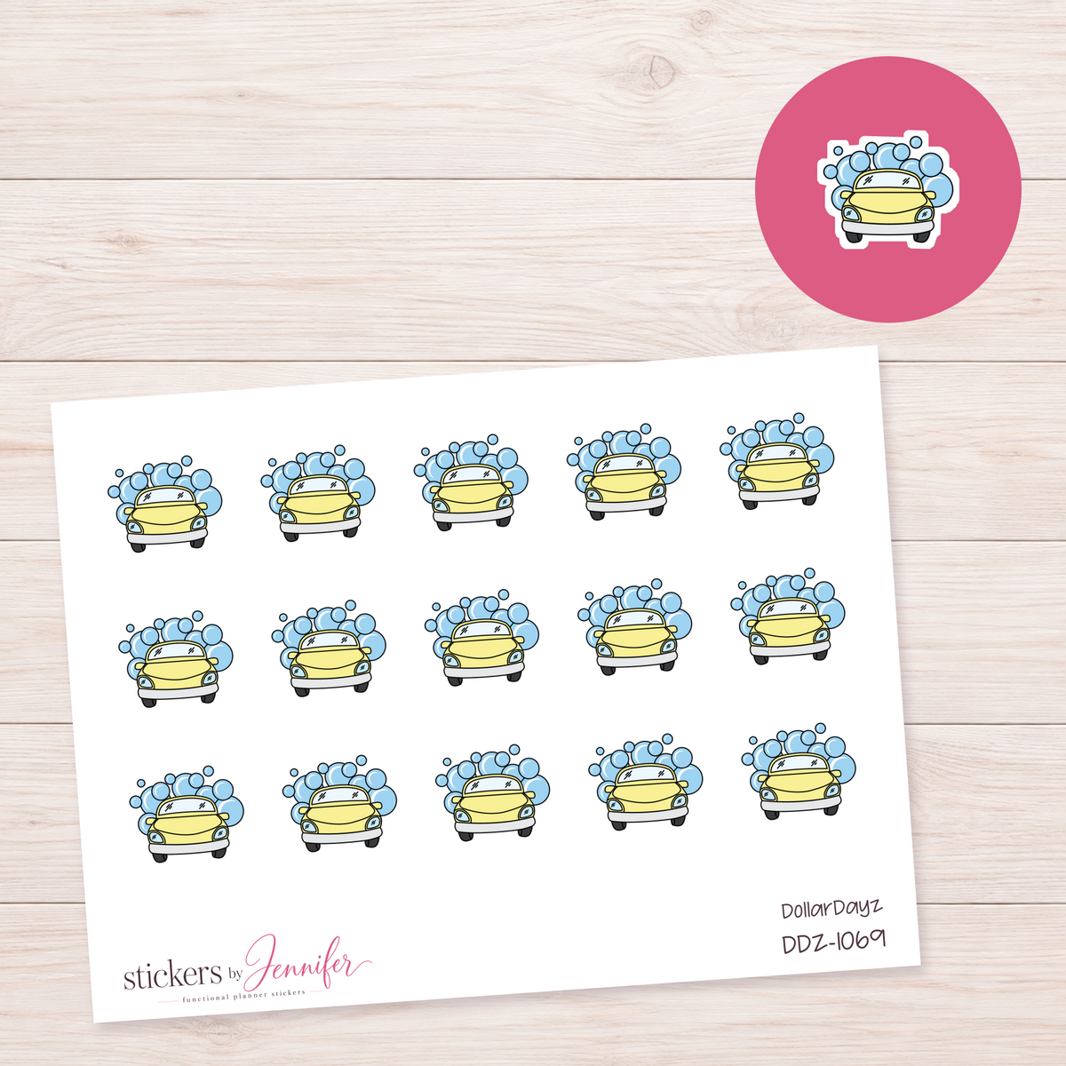 Yellow Car Wash Planner Stickers | DDZ-1069