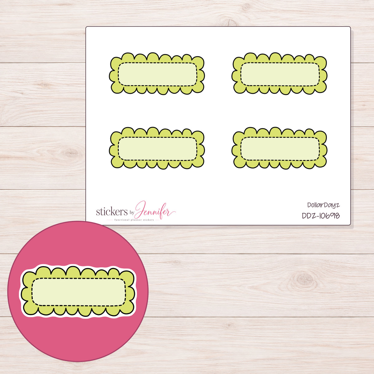 DDZ-10698 planner sticker sheet with enlarged sticker detail