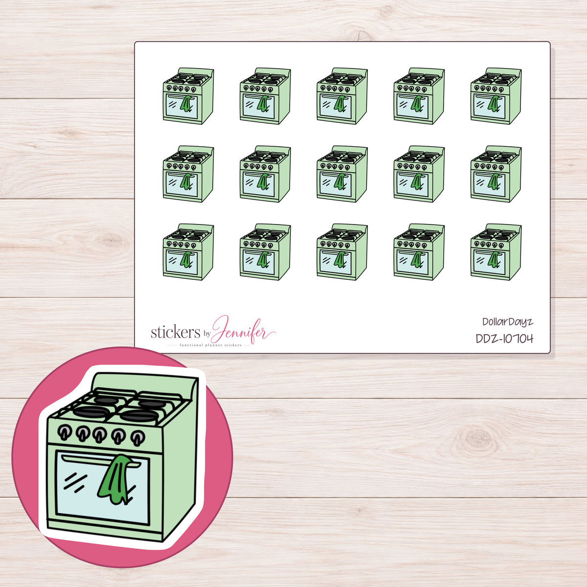 DDZ-10704 planner sticker sheet with enlarged sticker detail