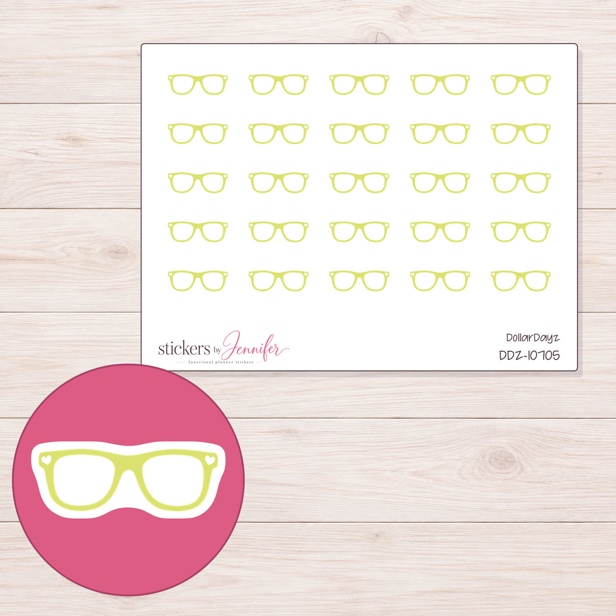 DDZ-10705 planner sticker sheet with enlarged sticker detail