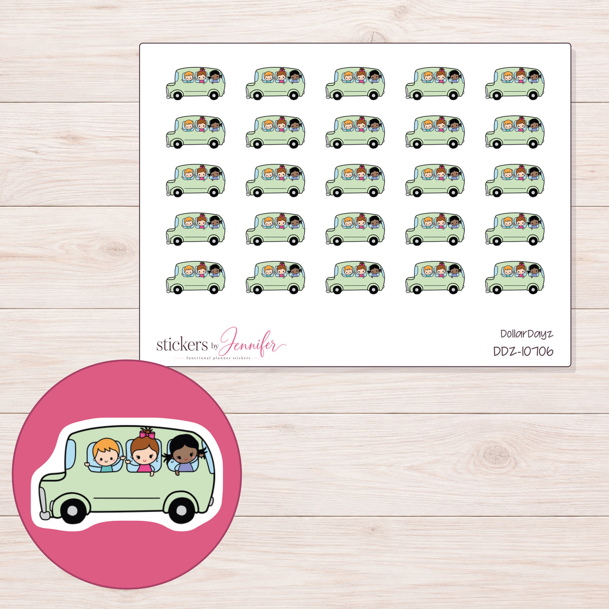 DDZ-10706 planner sticker sheet with enlarged sticker detail