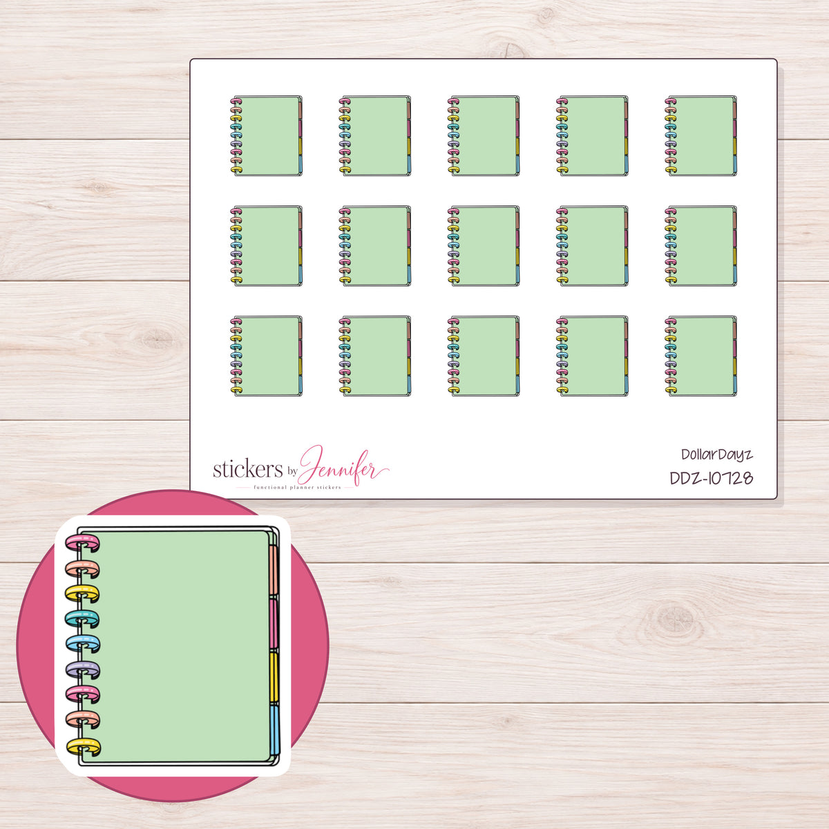 DDZ-10728 planner sticker sheet with enlarged sticker detail