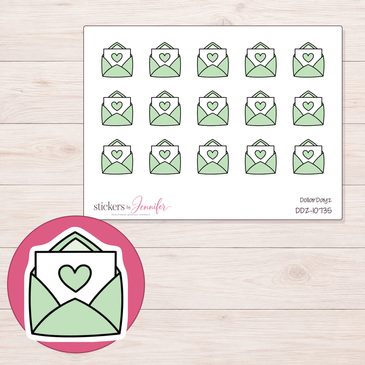 DDZ-10735 planner sticker sheet with enlarged sticker detail
