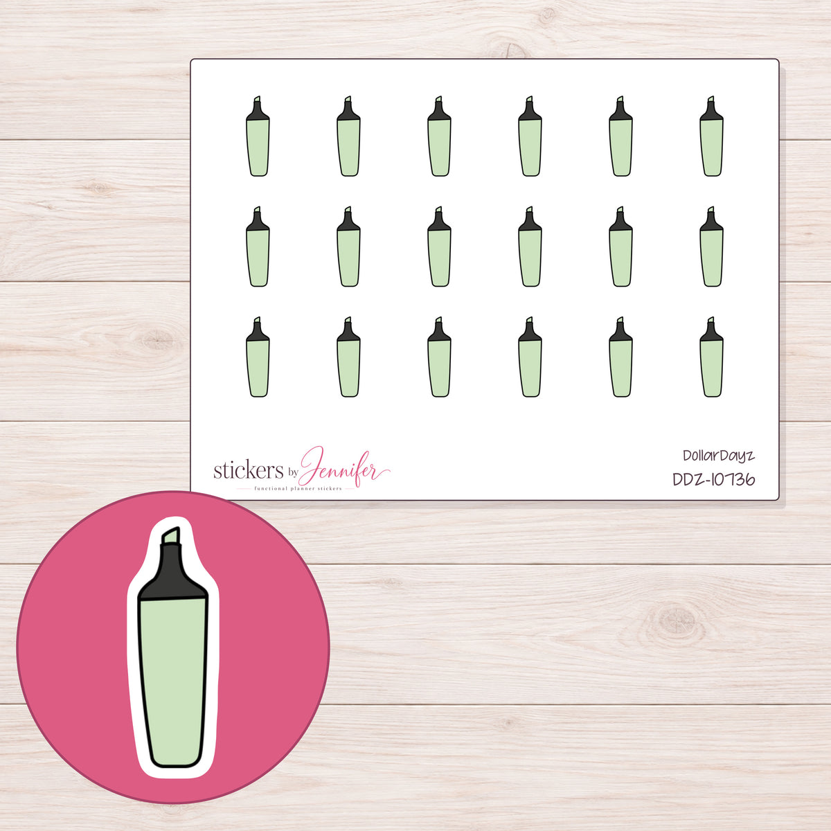 DDZ-10736 planner sticker sheet with enlarged sticker detail