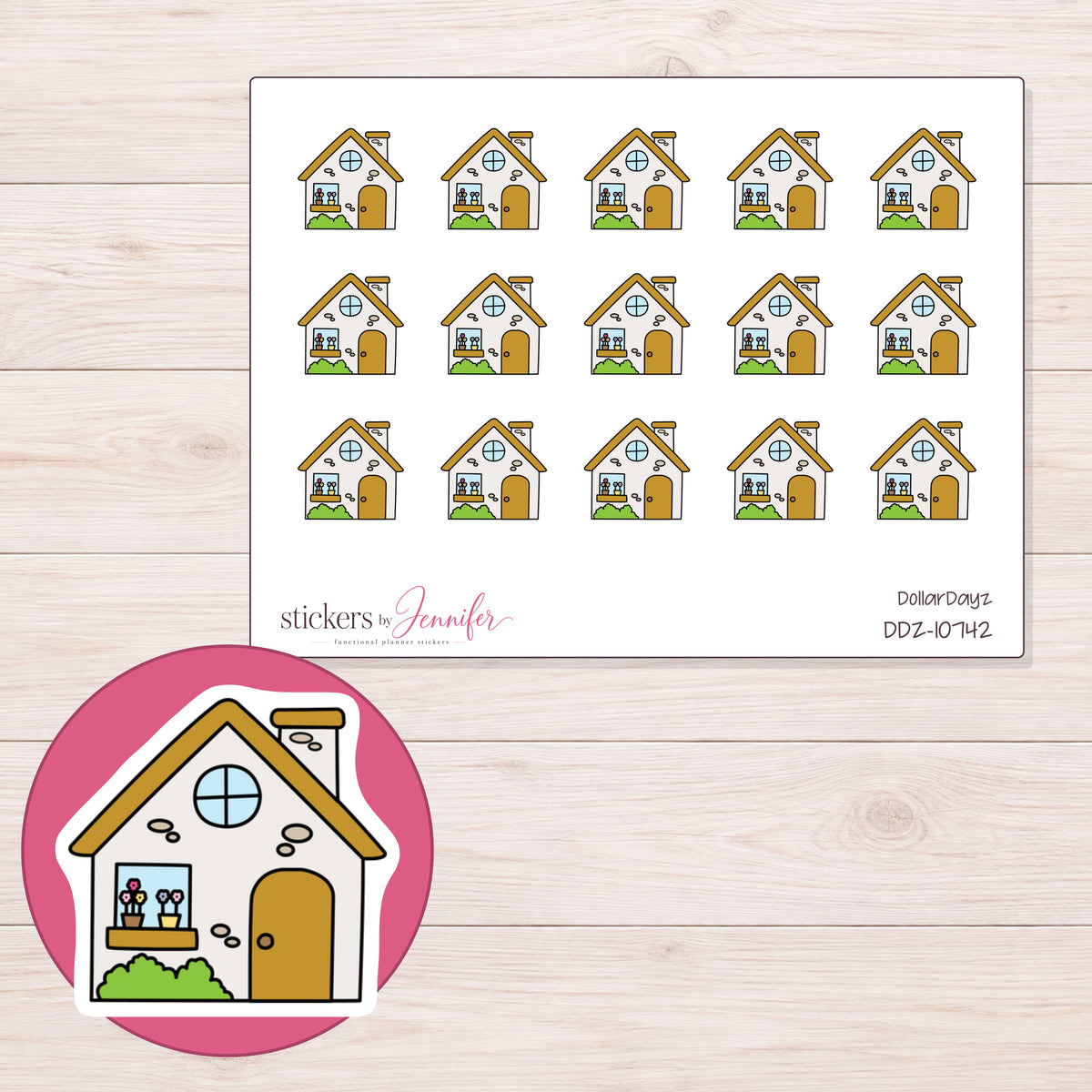 DDZ-10742 planner sticker sheet with enlarged sticker detail
