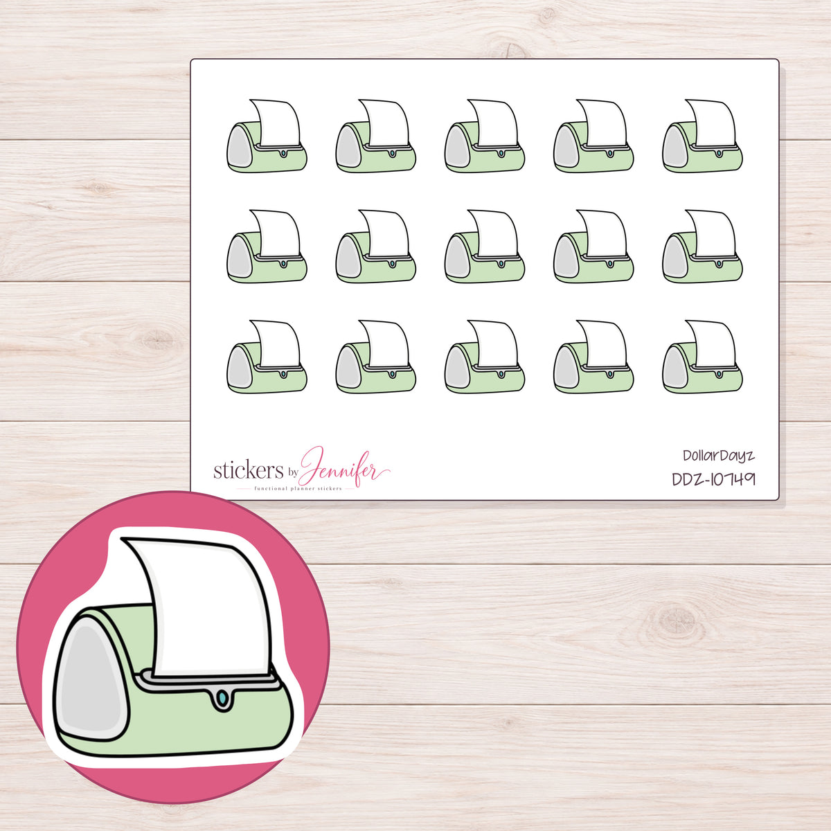 DDZ-10749 planner sticker sheet with enlarged sticker detail