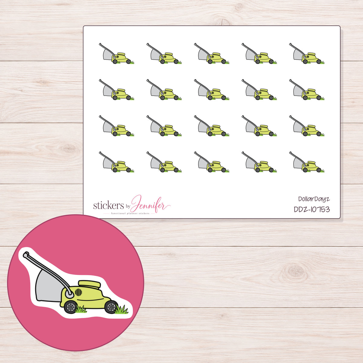 DDZ-10753 planner sticker sheet with enlarged sticker detail