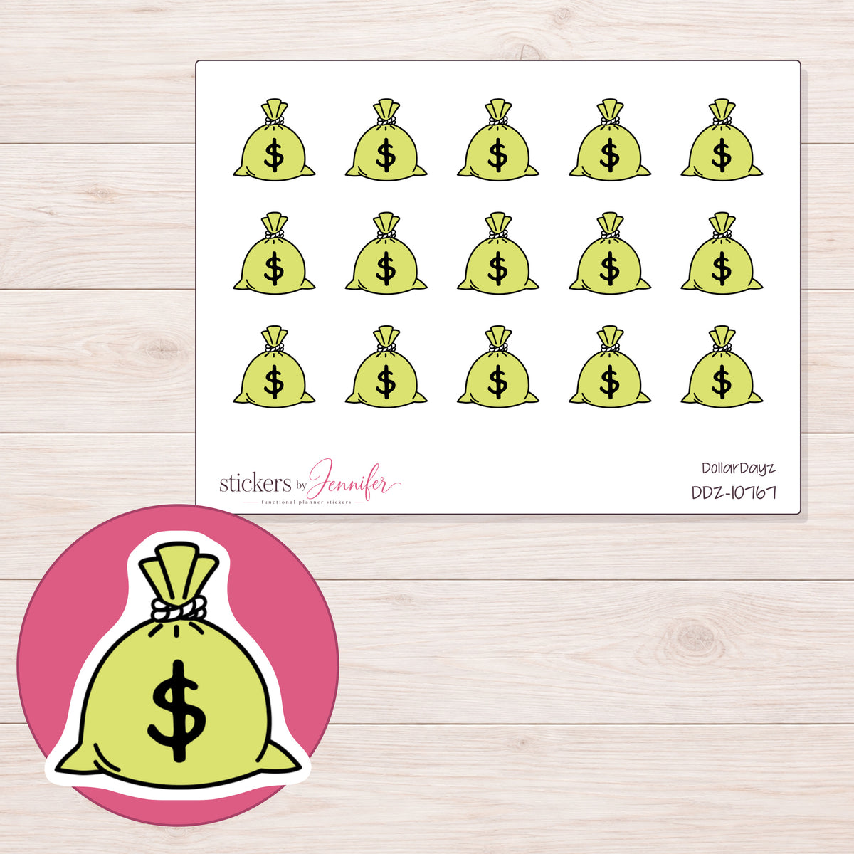 DDZ-10767 planner sticker sheet with enlarged sticker detail