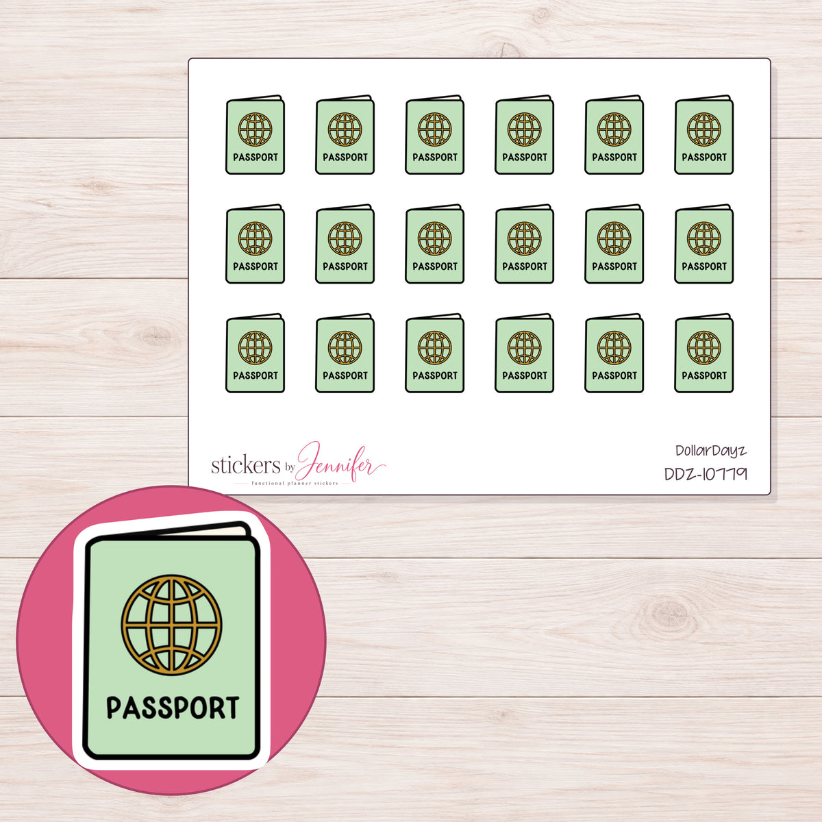 DDZ-10779 planner sticker sheet with enlarged sticker detail