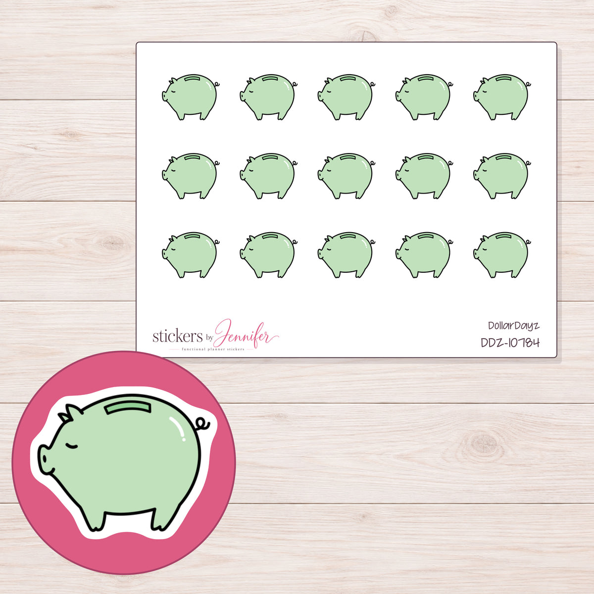 DDZ-10784 planner sticker sheet with enlarged sticker detail
