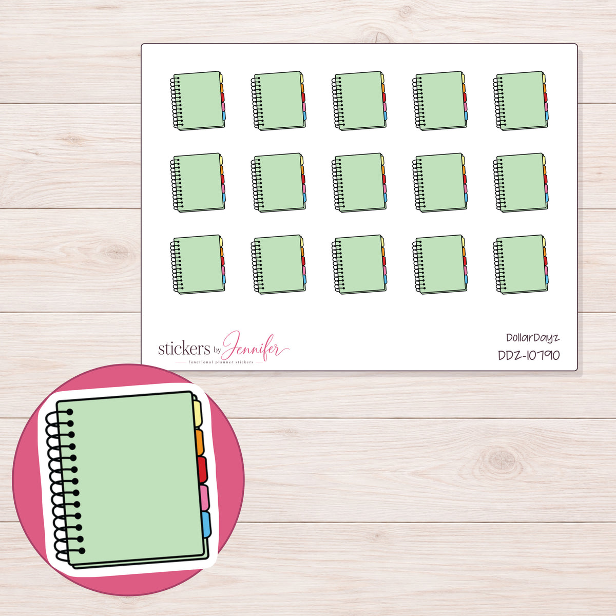 DDZ-10790 planner sticker sheet with enlarged sticker detail