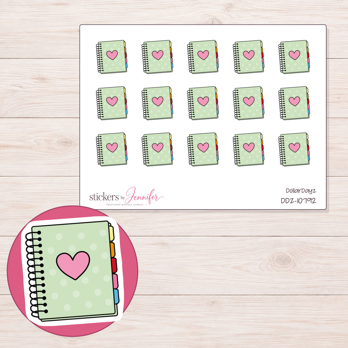 DDZ-10792 planner sticker sheet with enlarged sticker detail