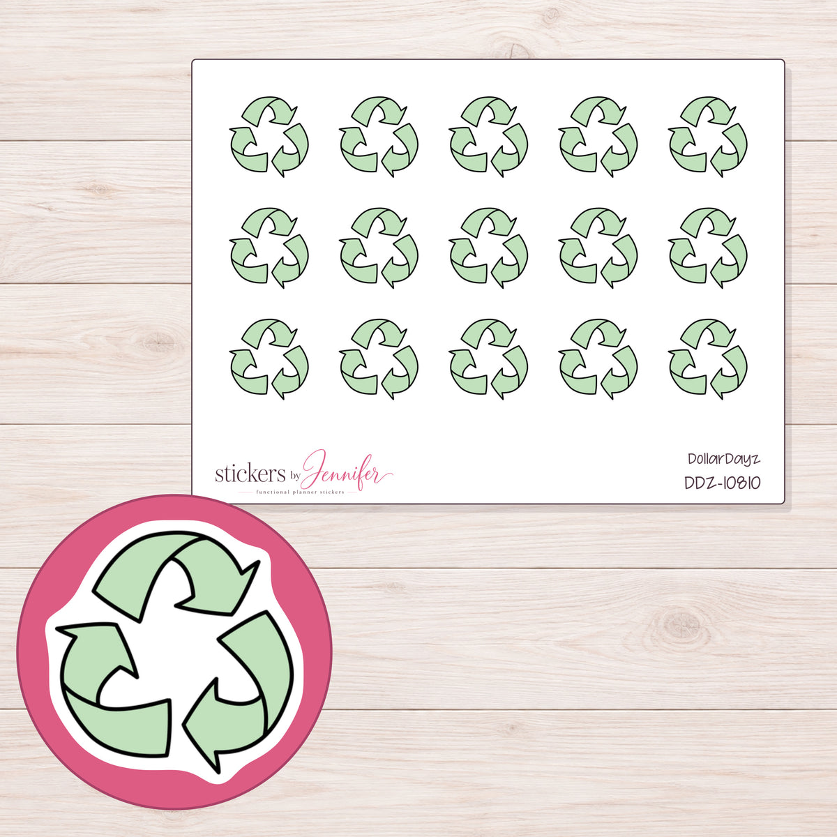 DDZ-10810 planner sticker sheet with enlarged sticker detail