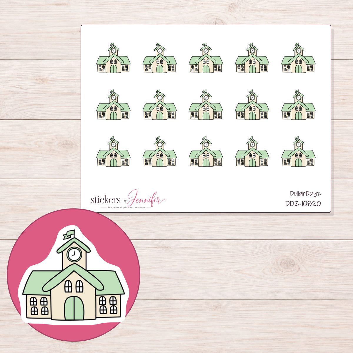 DDZ-10820 planner sticker sheet with enlarged sticker detail
