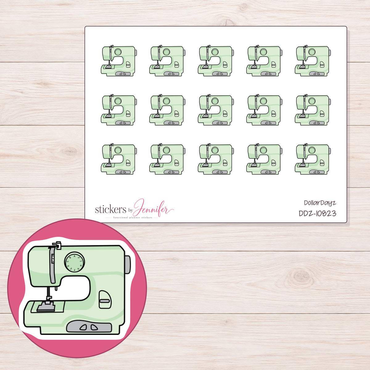 DDZ-10823 planner sticker sheet with enlarged sticker detail