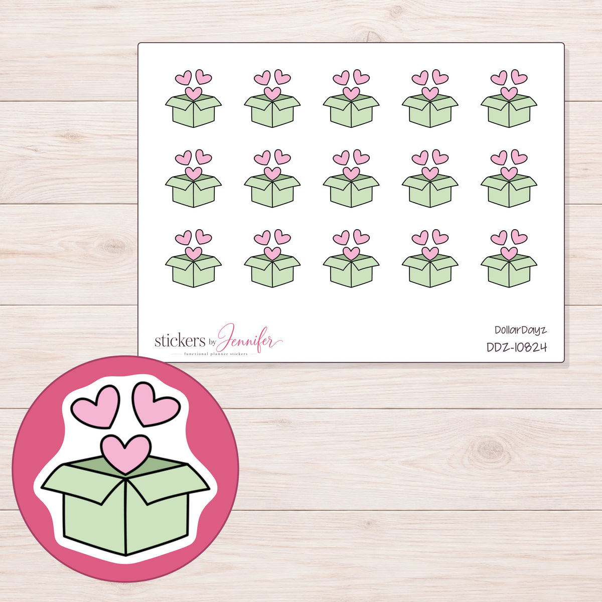 DDZ-10824 planner sticker sheet with enlarged sticker detail