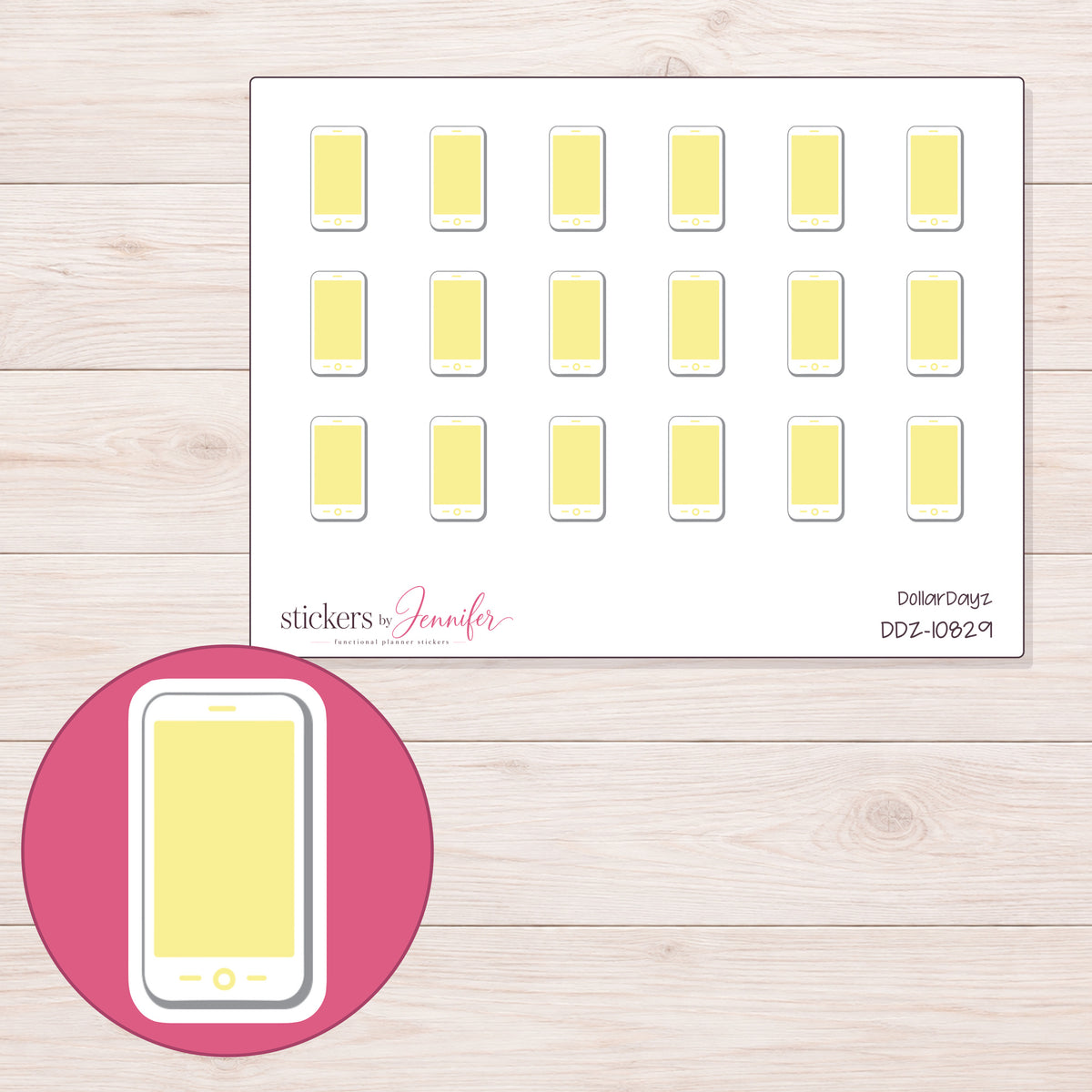 DDZ-10829 planner sticker sheet with enlarged sticker detail