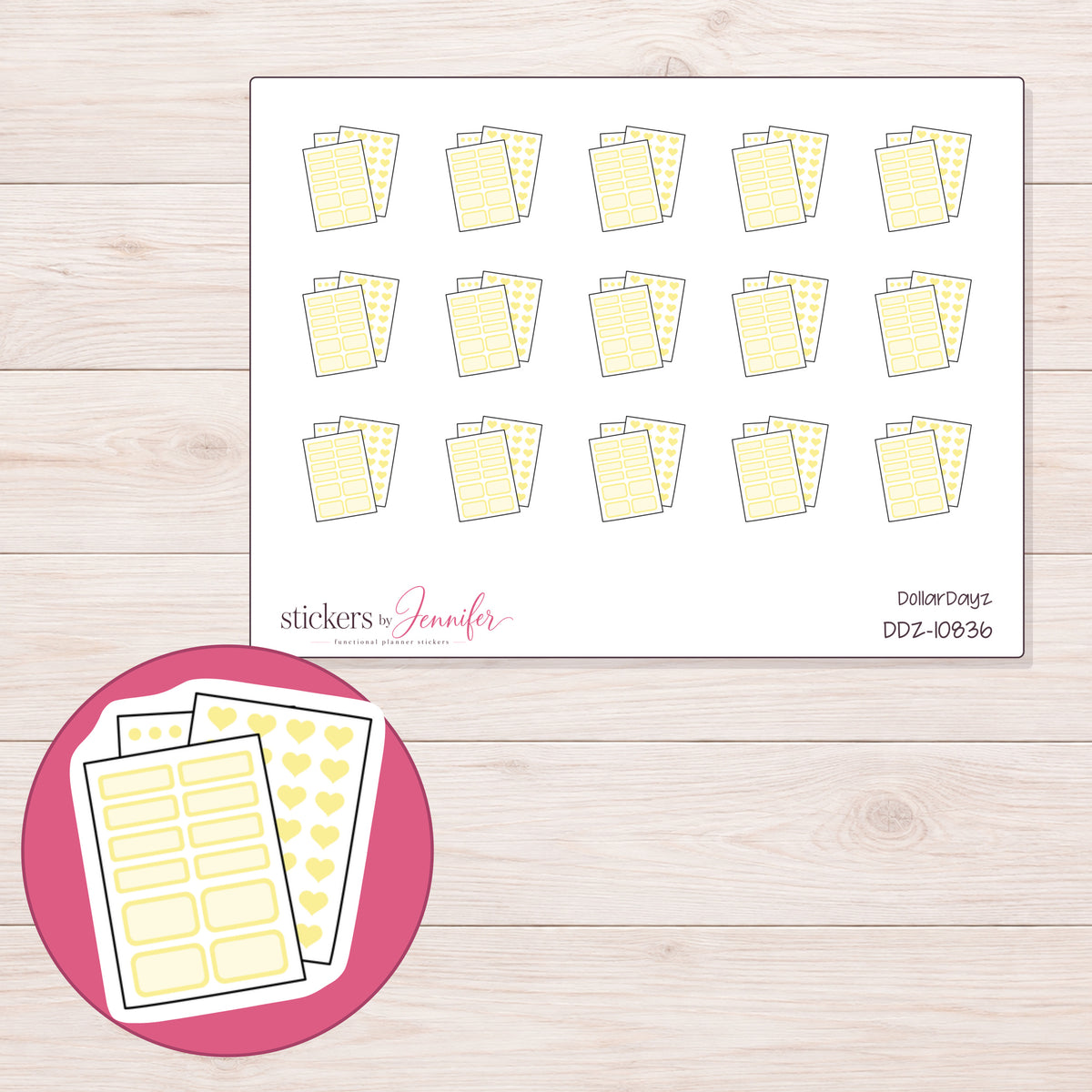 DDZ-10836 planner sticker sheet with enlarged sticker detail