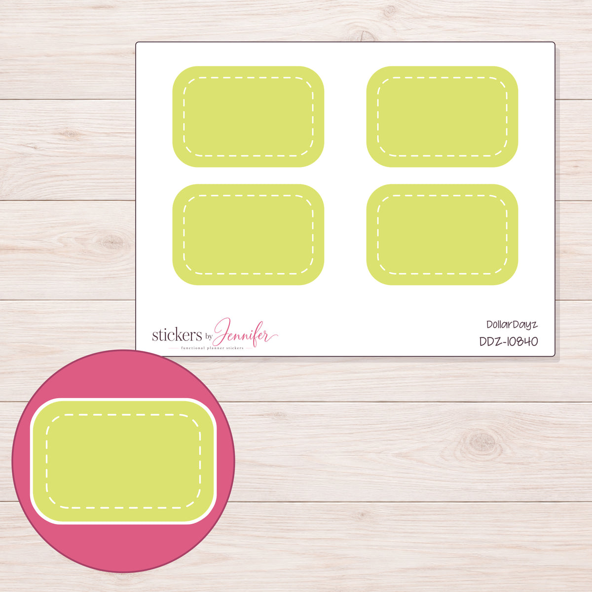 DDZ-10840 planner sticker sheet with enlarged sticker detail