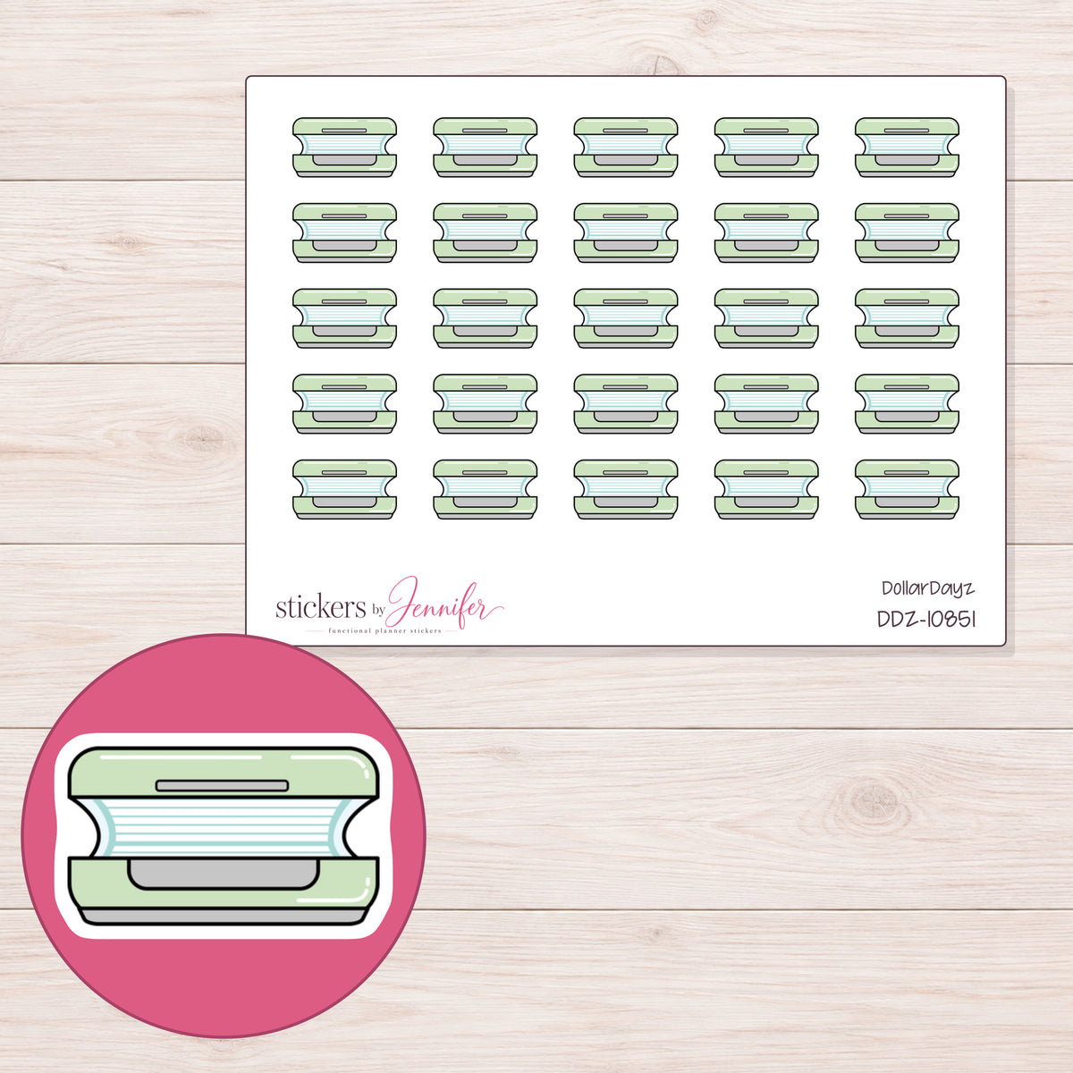 DDZ-10851 planner sticker sheet with enlarged sticker detail
