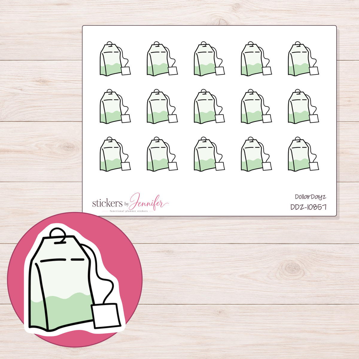 DDZ-10857 planner sticker sheet with enlarged sticker detail