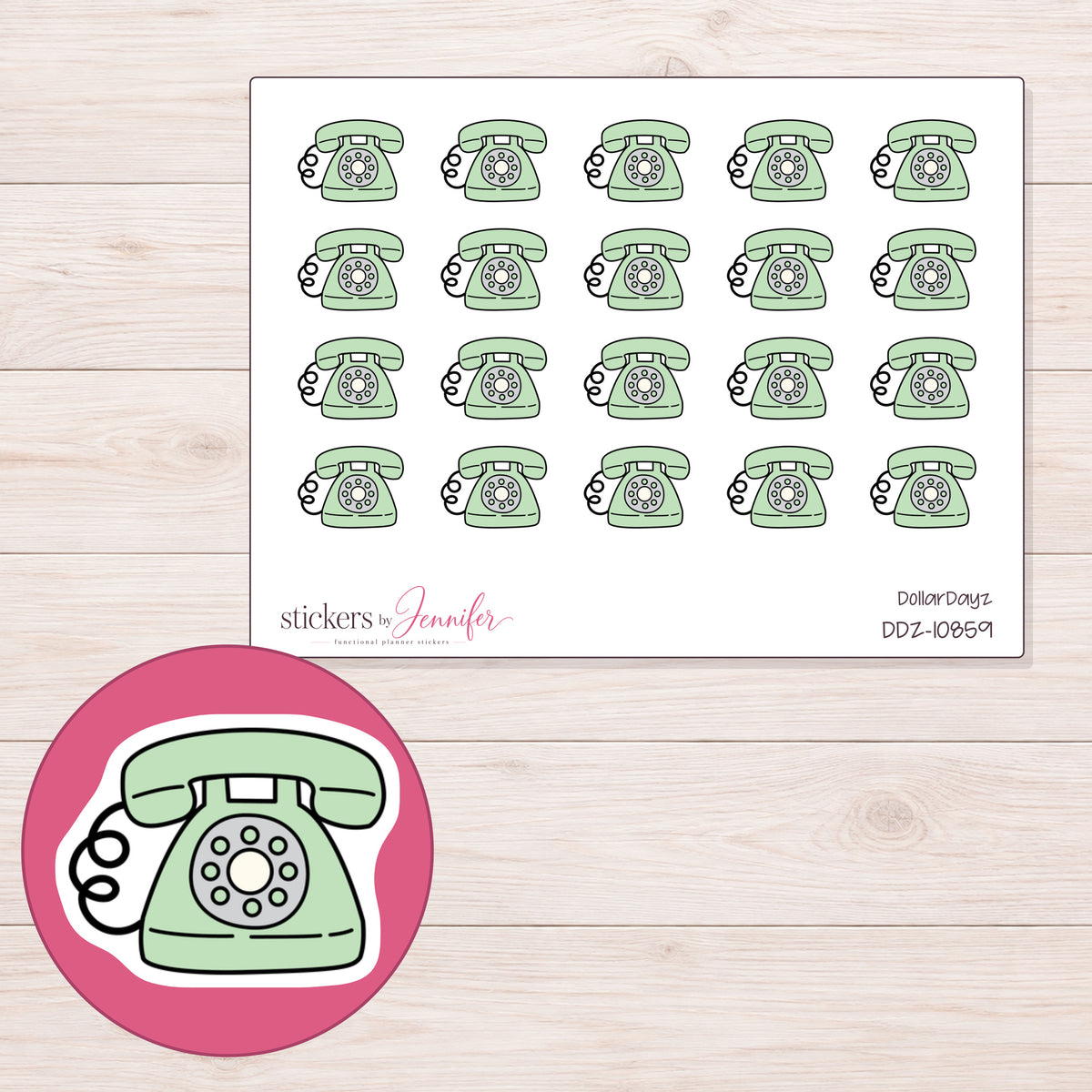 DDZ-10859 planner sticker sheet with enlarged sticker detail
