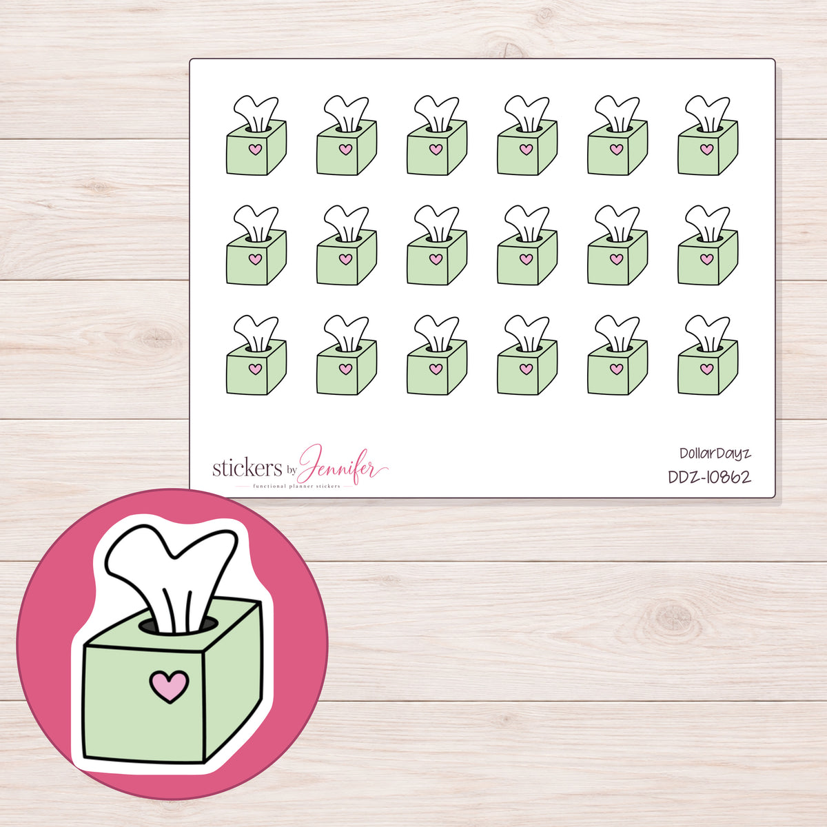 DDZ-10862 planner sticker sheet with enlarged sticker detail