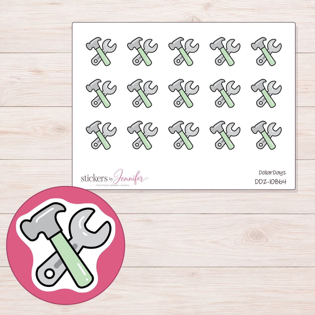 DDZ-10864 planner sticker sheet with enlarged sticker detail