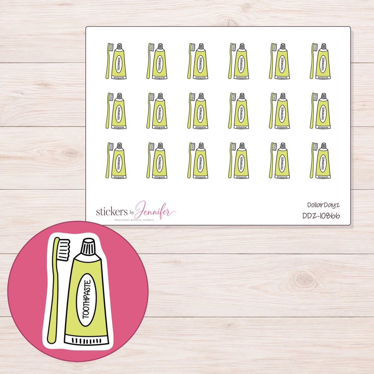 DDZ-10866 planner sticker sheet with enlarged sticker detail