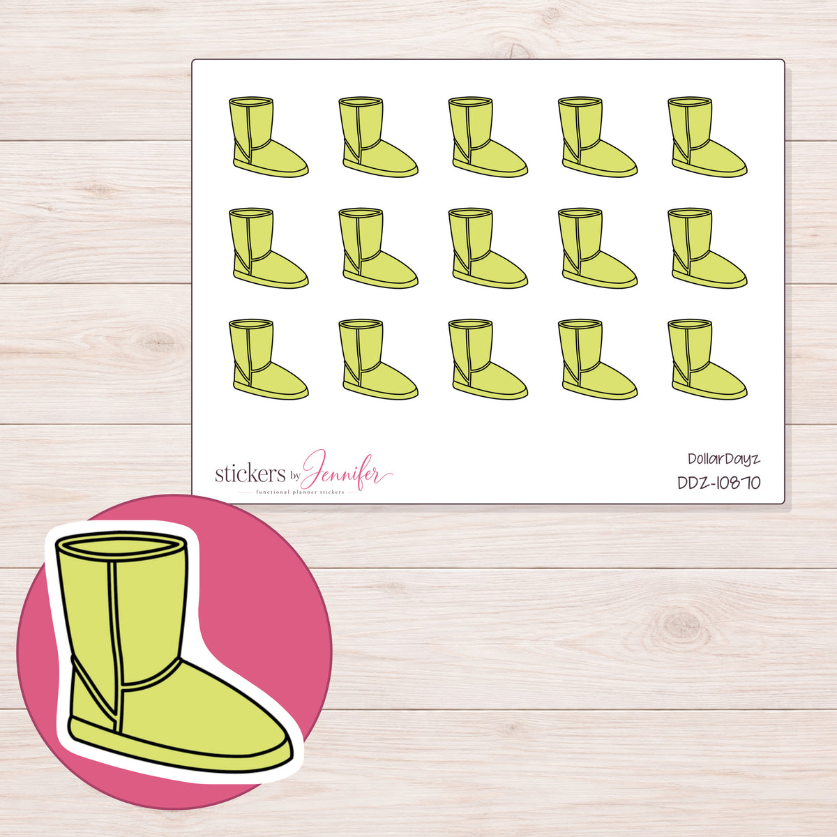 DDZ-10870 planner sticker sheet with enlarged sticker detail