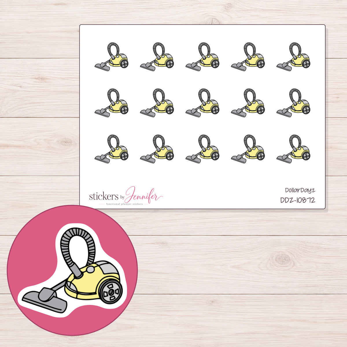 DDZ-10872 planner sticker sheet with enlarged sticker detail