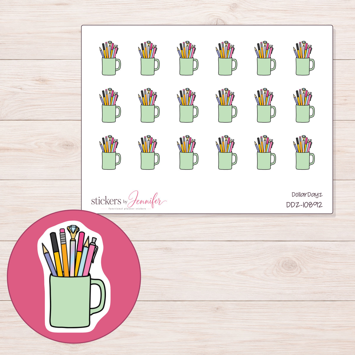DDZ-10892 planner sticker sheet with enlarged sticker detail