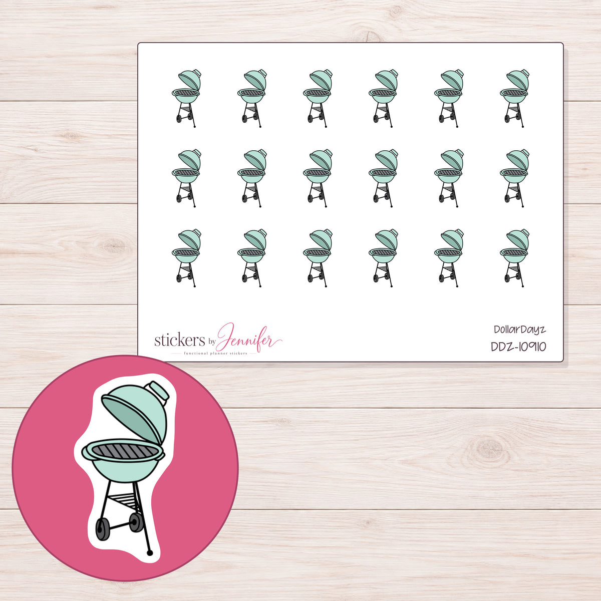 DDZ-10910 planner sticker sheet with enlarged sticker detail
