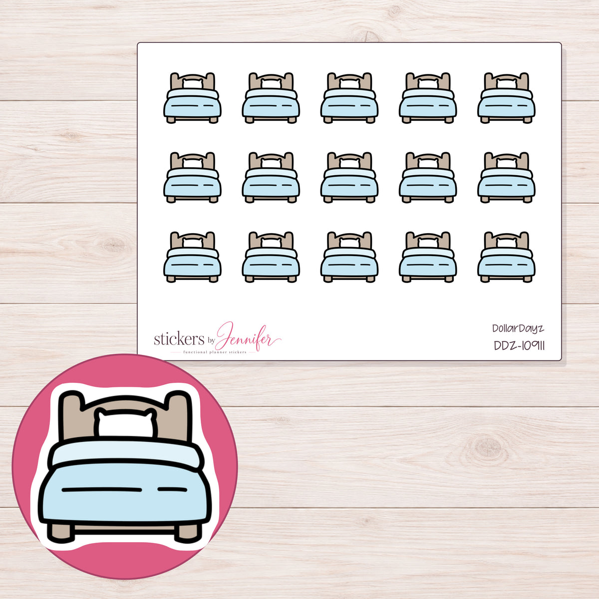 DDZ-10911 planner sticker sheet with enlarged sticker detail