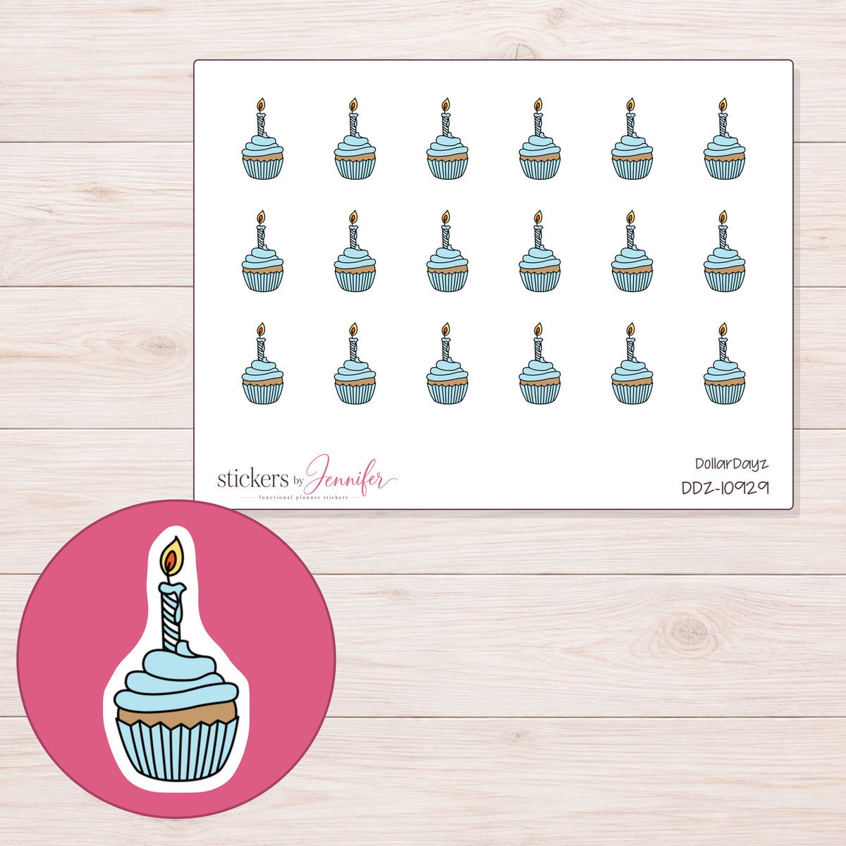 DDZ-10929 planner sticker sheet with enlarged sticker detail
