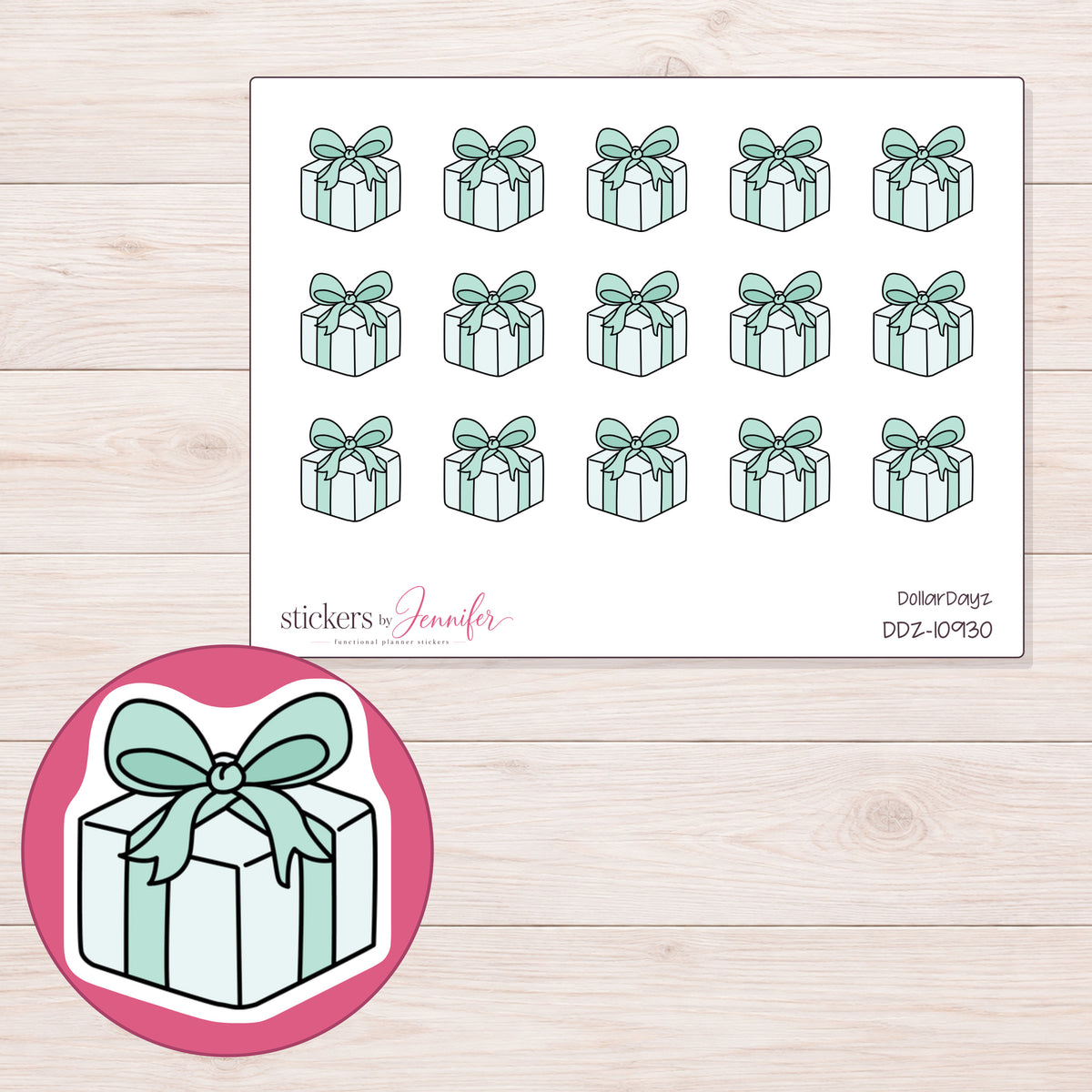 DDZ-10930 planner sticker sheet with enlarged sticker detail