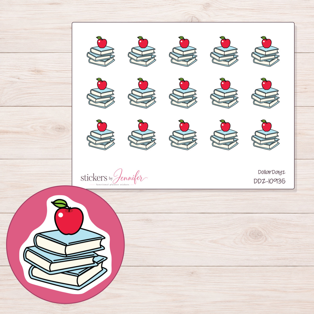 DDZ-10935 planner sticker sheet with enlarged sticker detail