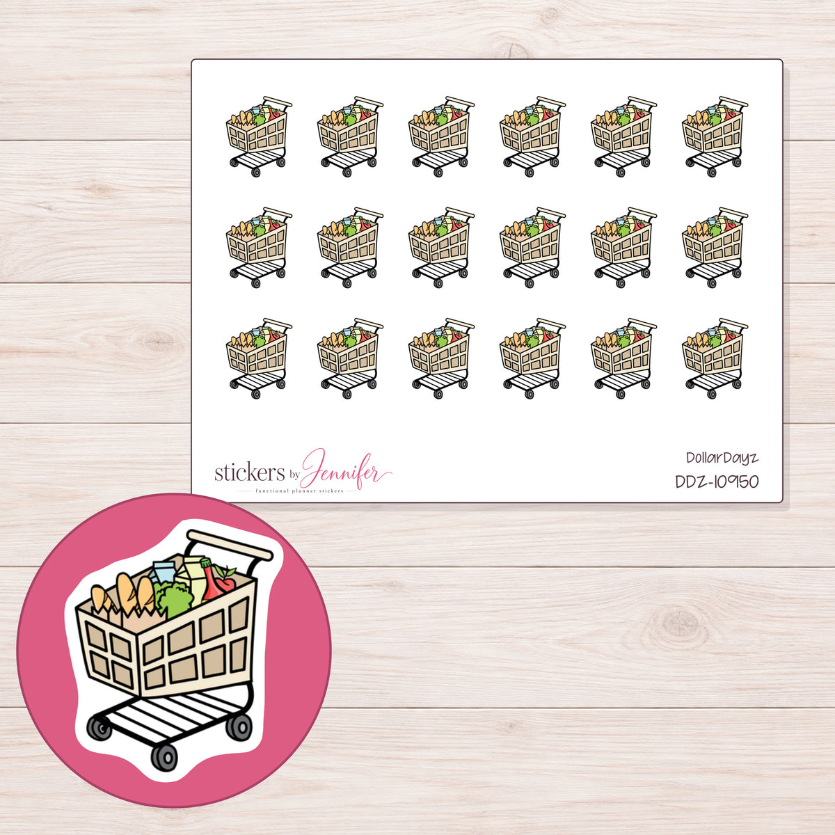 DDZ-10950 planner sticker sheet with enlarged sticker detail